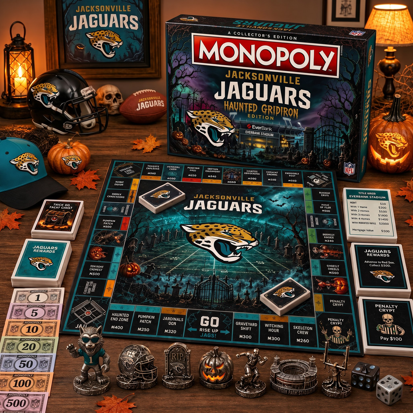 Premium NFL JAC Halloween Monopoly Collector’s Edition Board Game V2