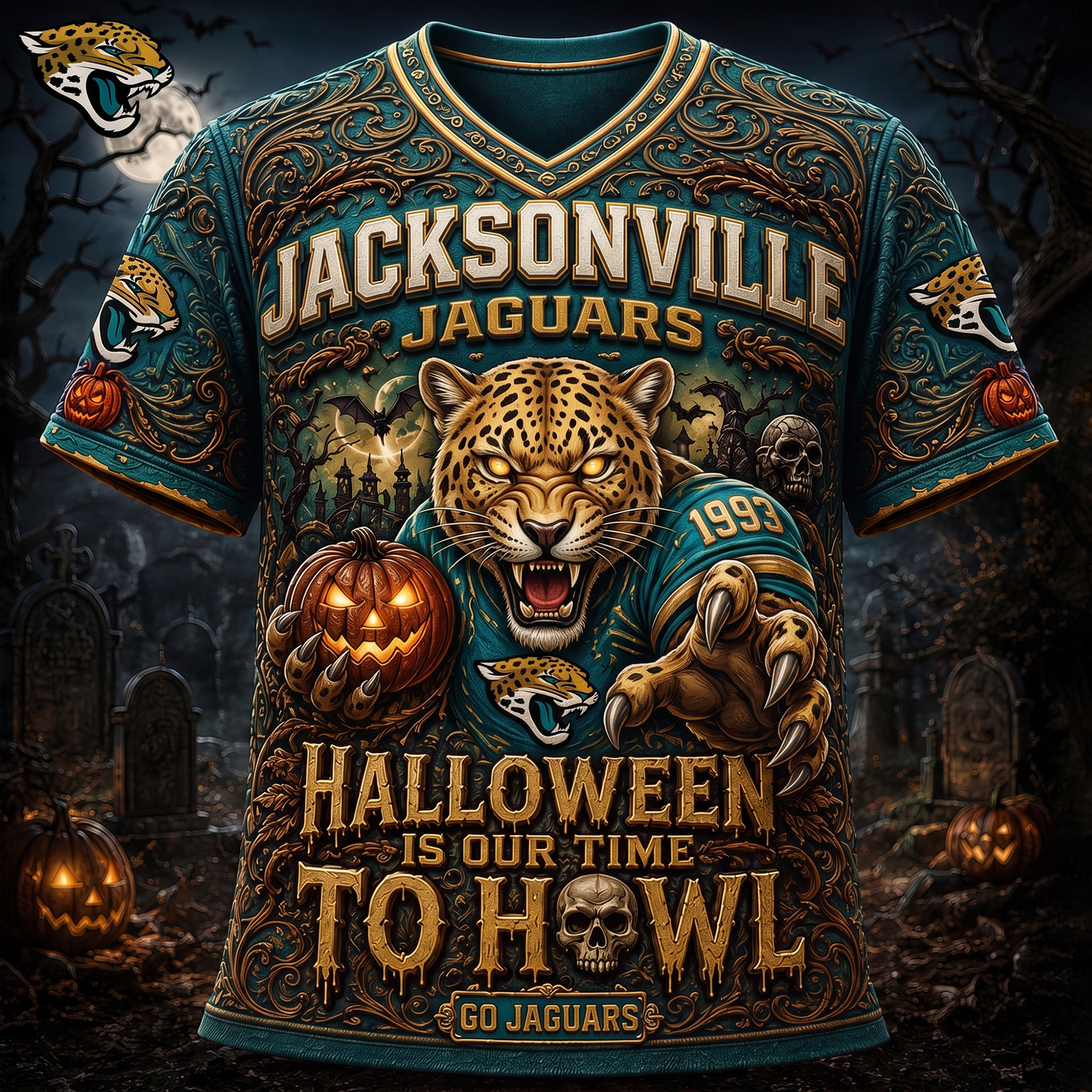 Premium NFL JAC Haunted Howl Halloween Mascot T-shirt