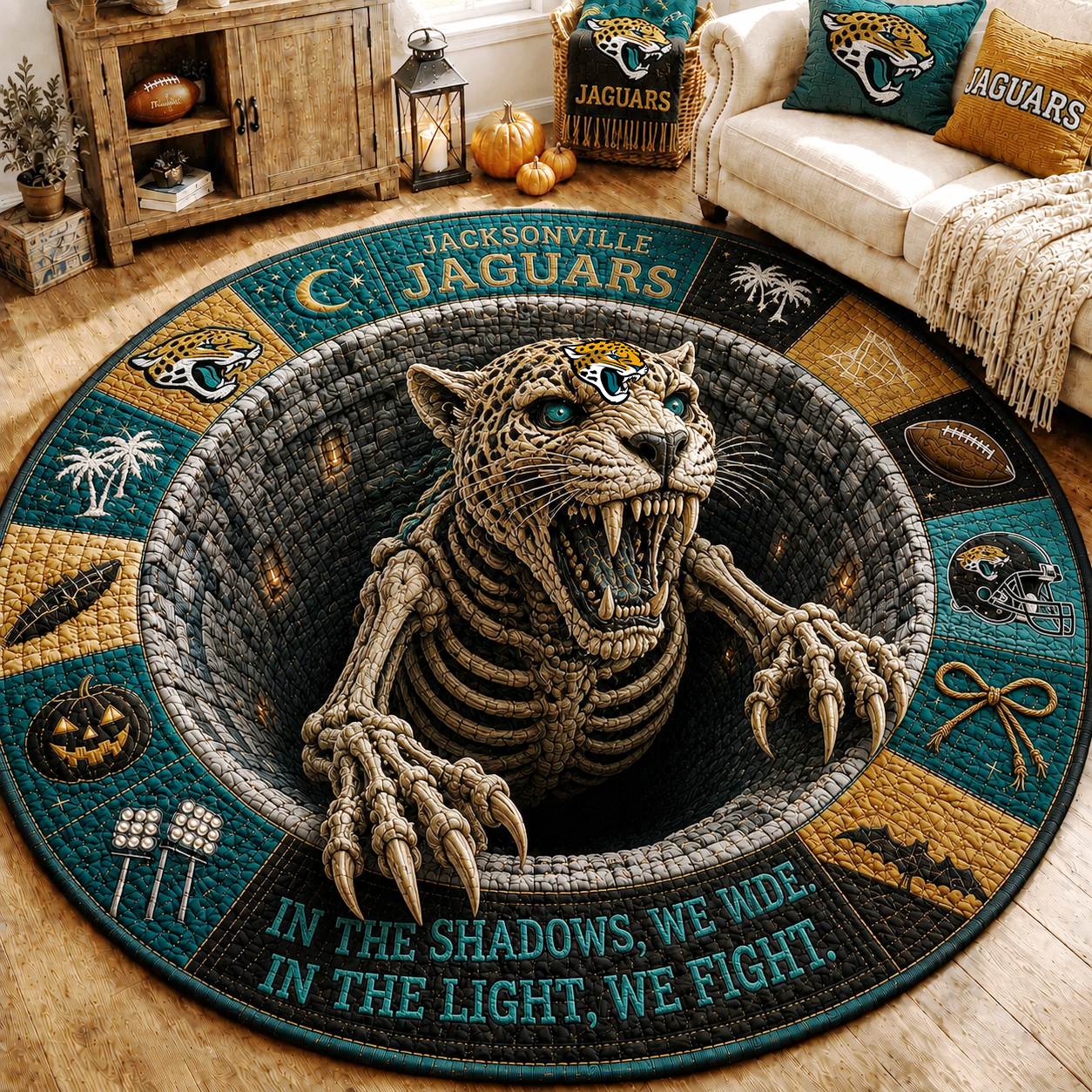 Premium NFL JJ Haunted Gridiron Skeleton Quilted Round Mat