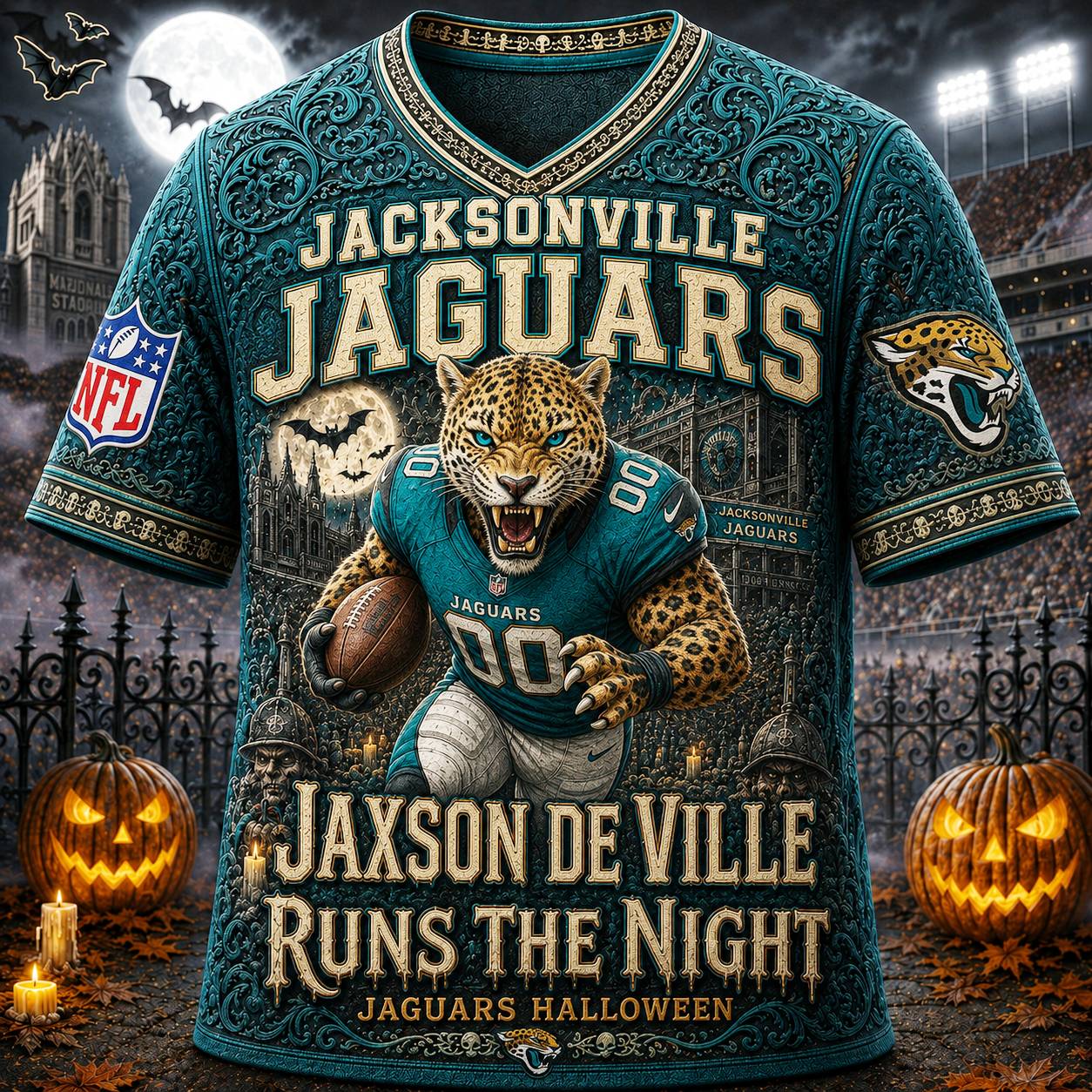 Premium NFL JJ Runs the Night Halloween Mascot T-shirt