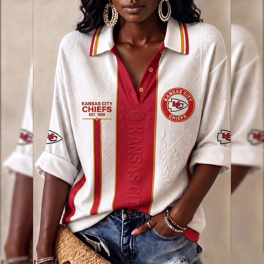 Premium NFL KC Embossed Heritage Open-collar Polo Shirt