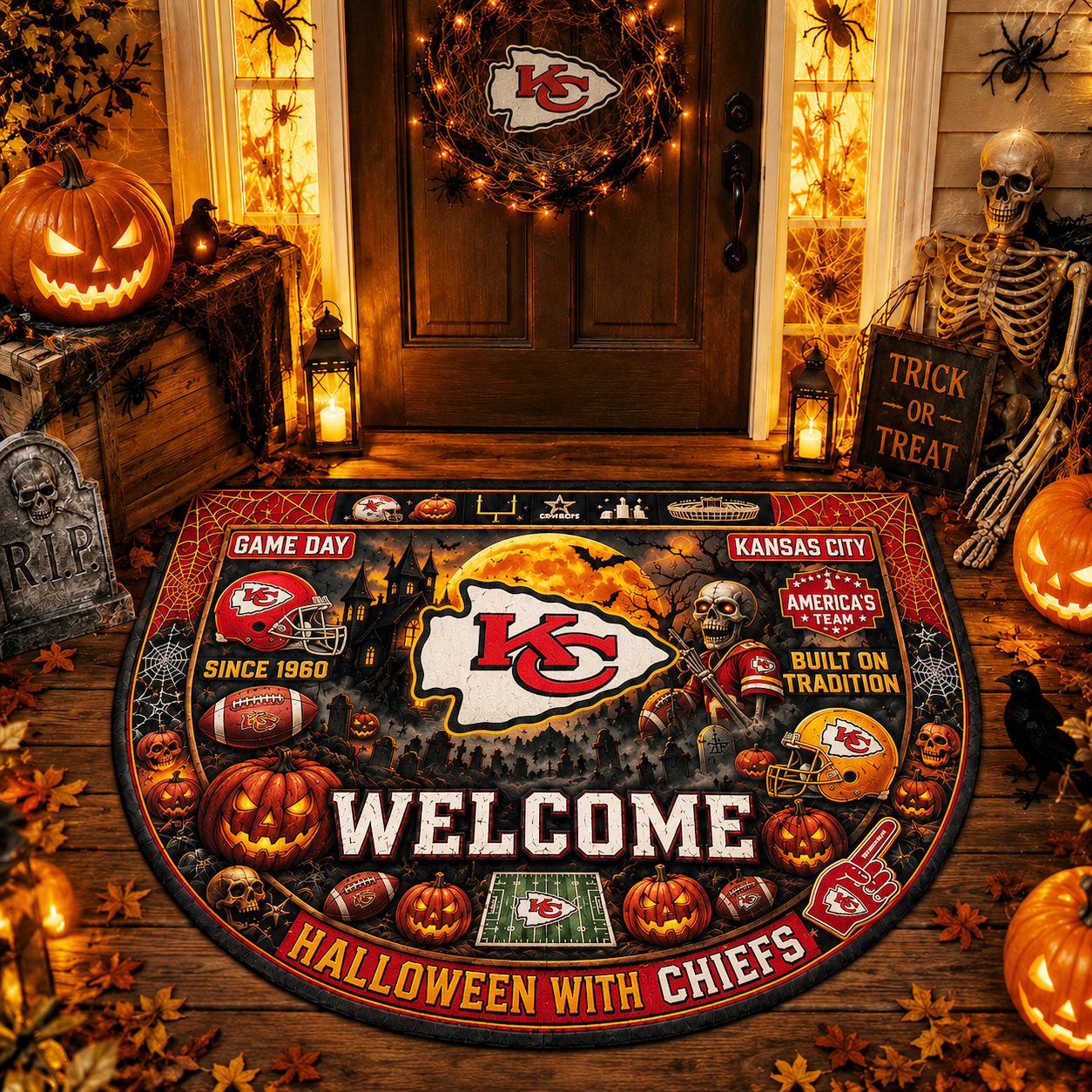 Premium NFL KCC Halloween Welcome Doormat