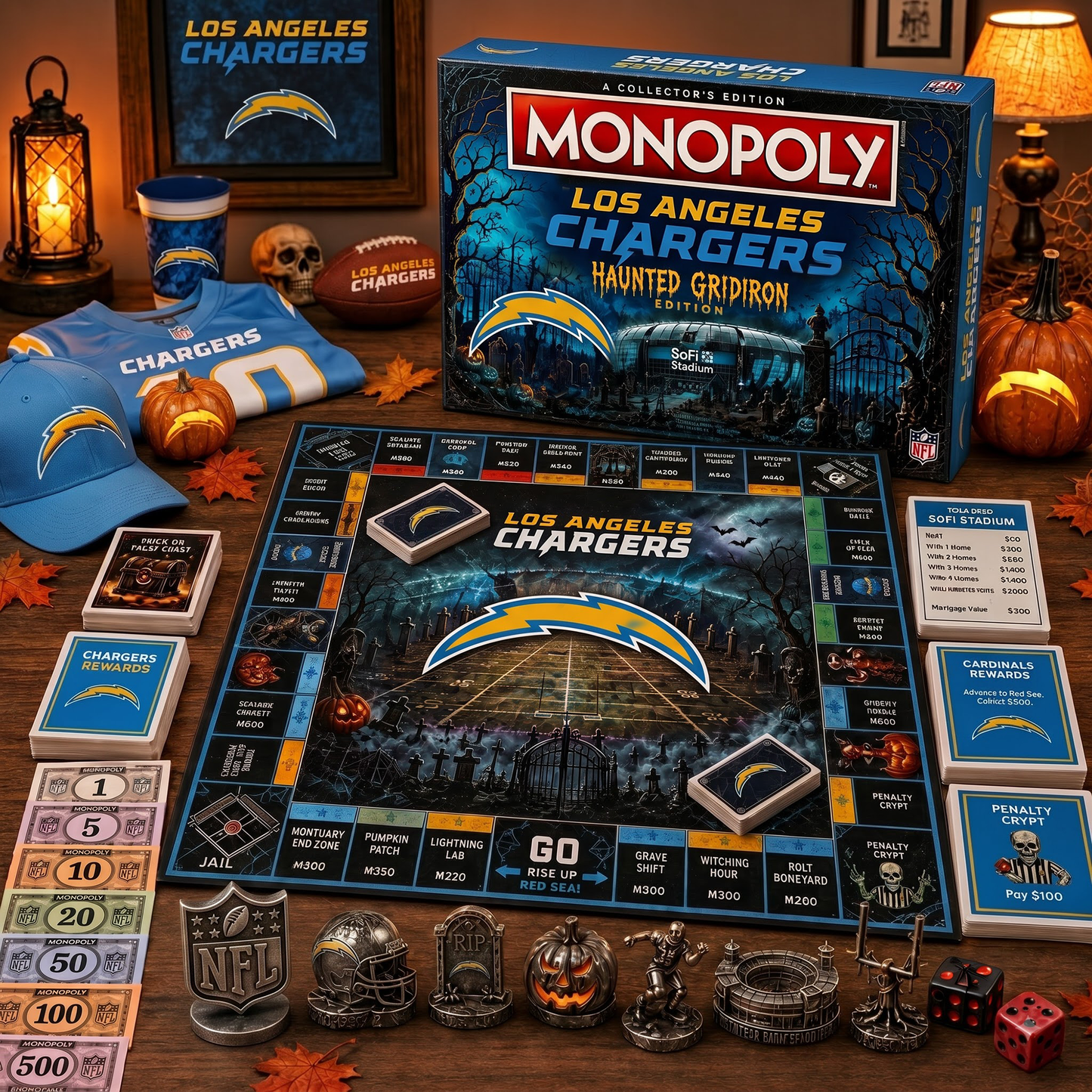 Premium NFL LAC Halloween Monopoly Collector’s Edition Board Game V2