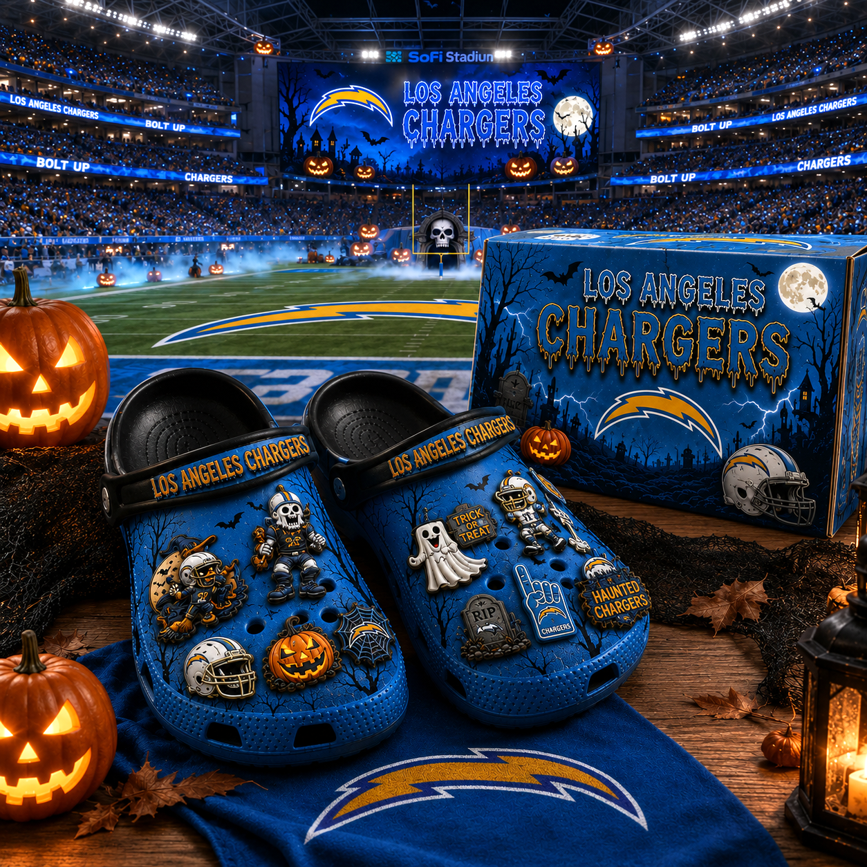 Premium NFL LAC Haunted Game Day Halloween Charm Clogs