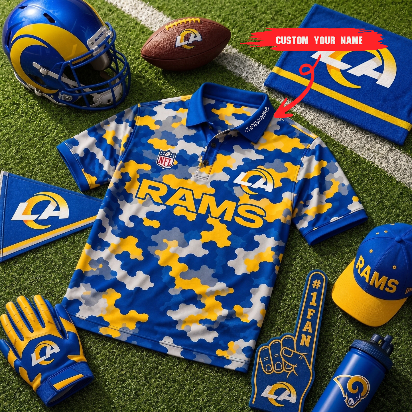 Premium NFL LAR Camo Polo Shirt