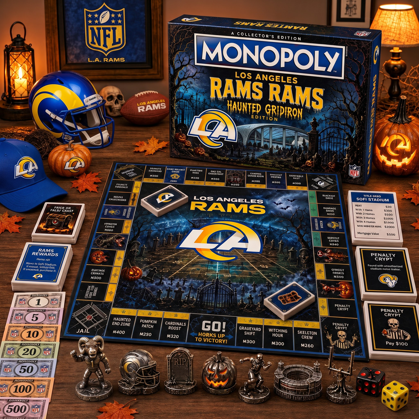 Premium NFL LAR Halloween Monopoly Collector’s Edition Board Game V2
