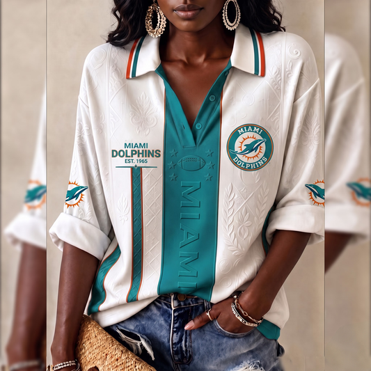 Premium NFL MIA Embossed Heritage Open-collar Polo Shirt