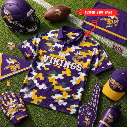 Premium NFL MIN Camo Polo Shirt
