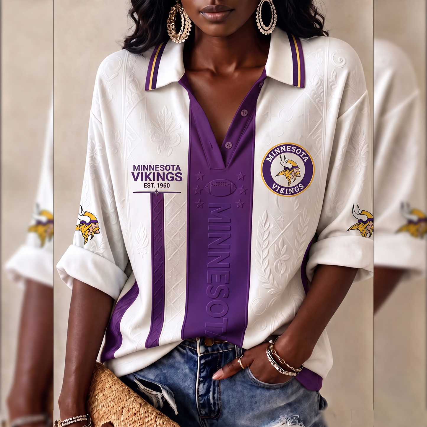 Premium NFL MIN Embossed Heritage Open-collar Polo Shirt