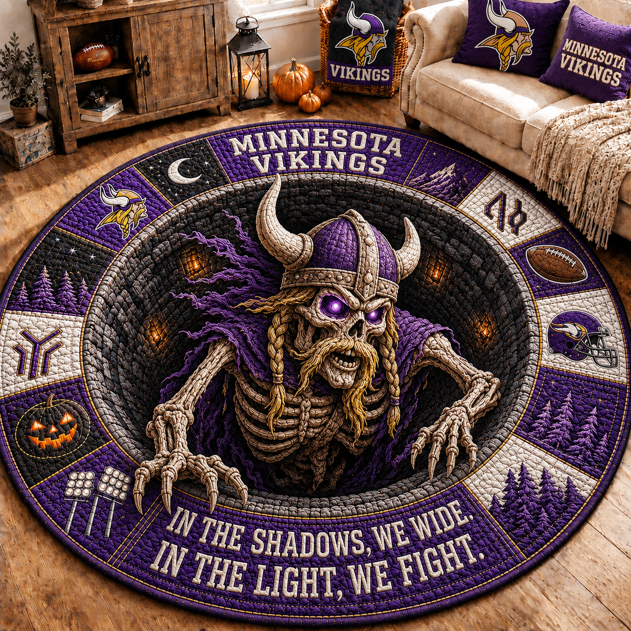 Premium NFL MV Haunted Gridiron Skeleton Quilted Round Mat