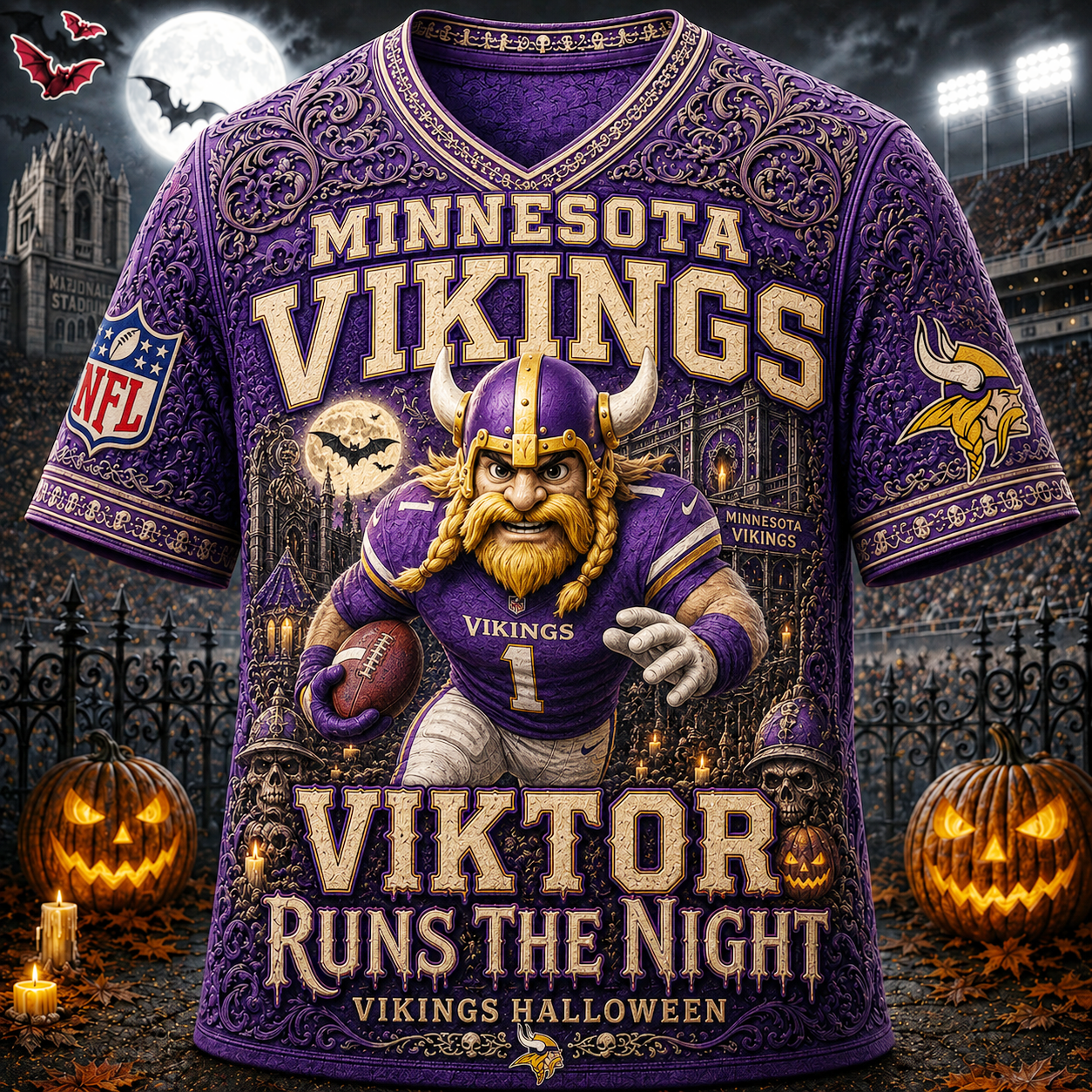 Premium NFL MV Runs the Night Halloween Mascot T-shirt
