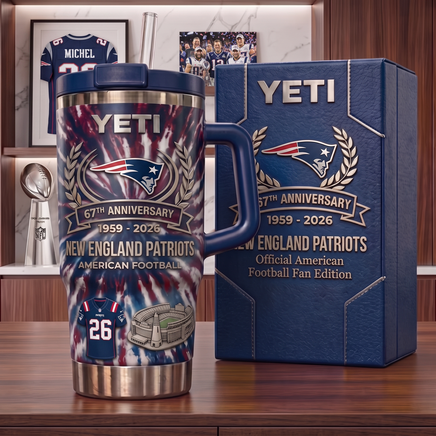 Premium NFL NE Anniversary Flame Heritage Handle Tumbler
