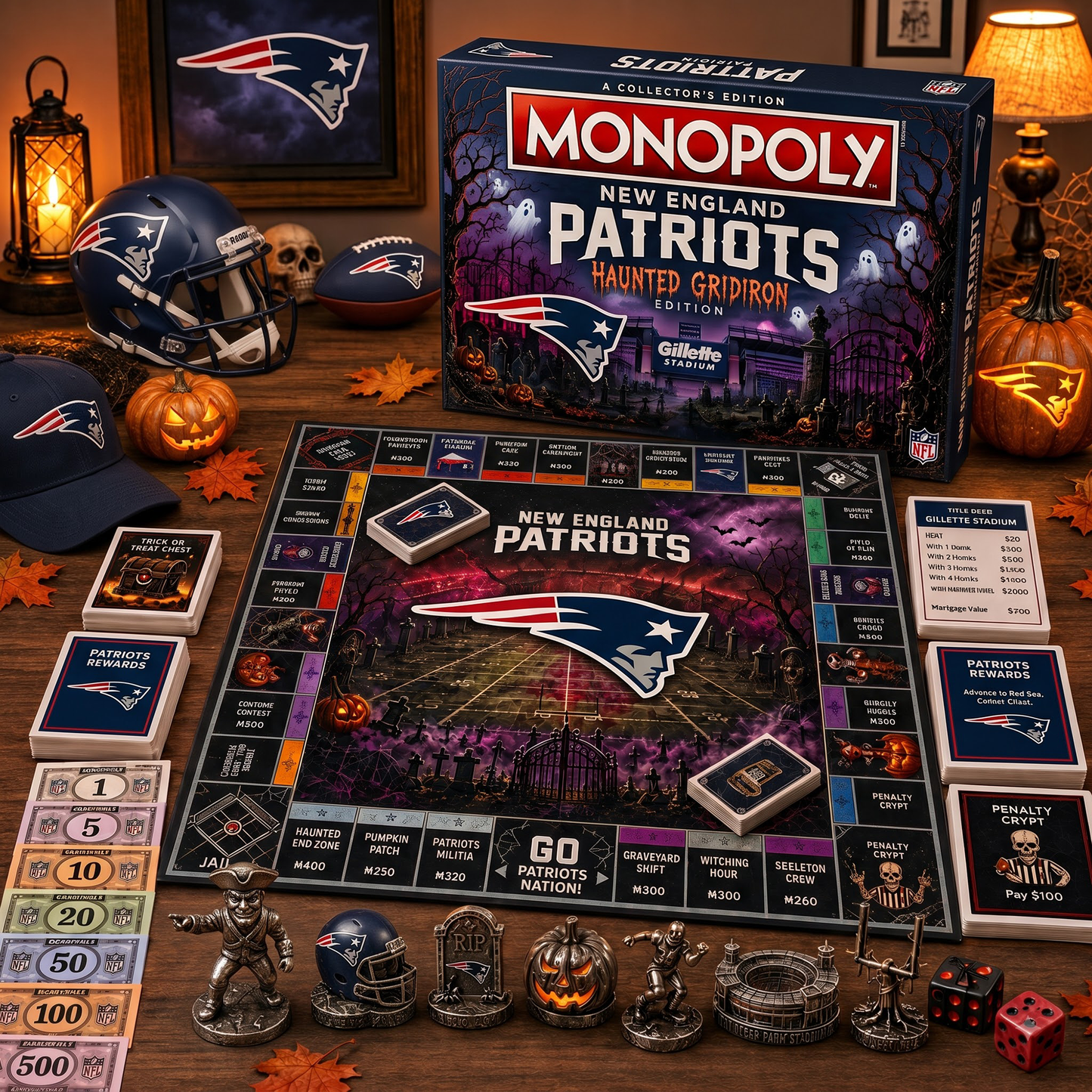 Premium NFL NE Halloween Monopoly Collector’s Edition Board Game V2