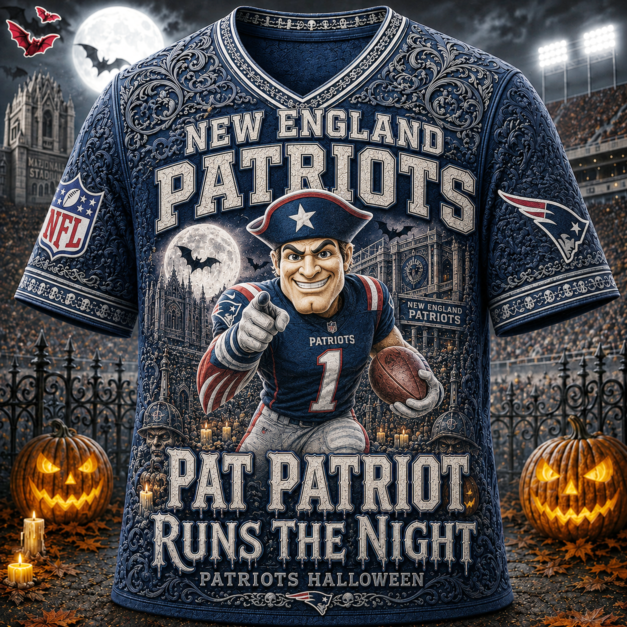 Premium NFL NEP Runs the Night Halloween Mascot T-shirt