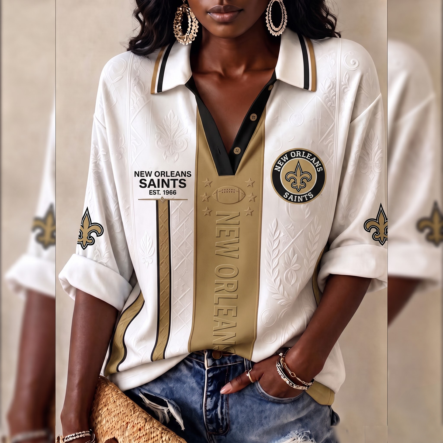 Premium NFL NO Embossed Heritage Open-collar Polo Shirt