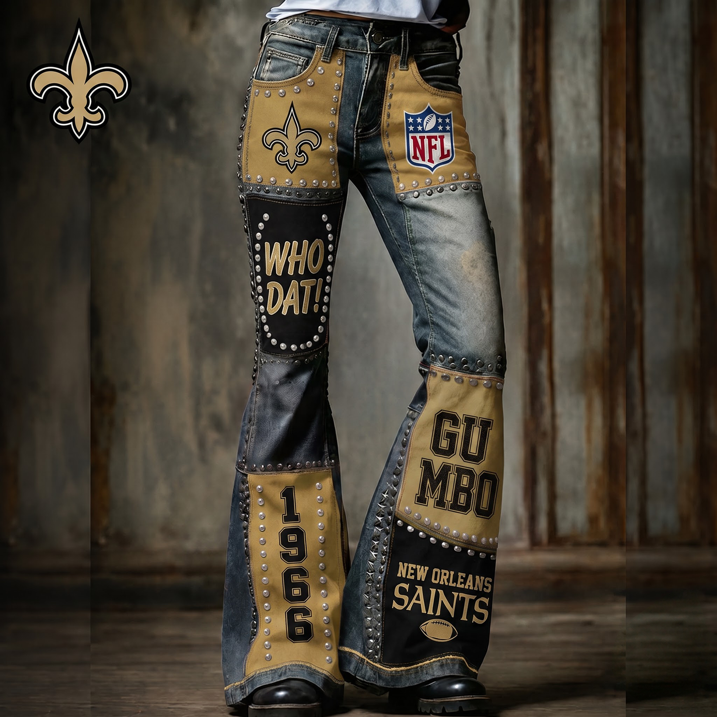 Premium NFL NO Vintage Patchwork Zipped Flared Pants
