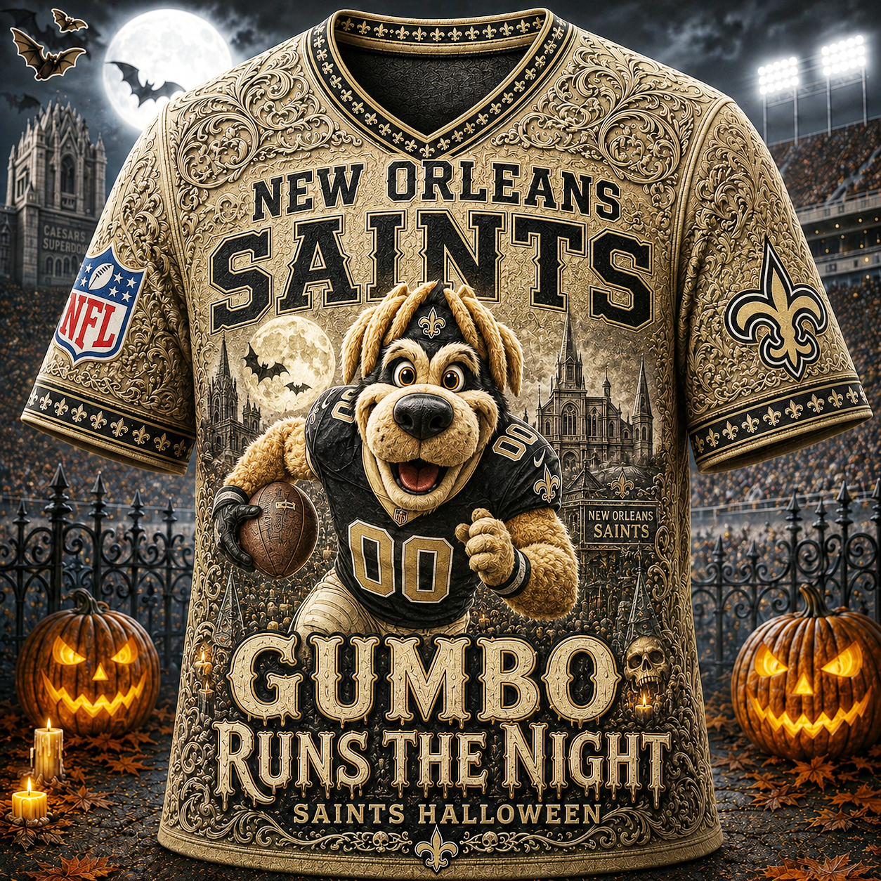 Premium NFL NOS Runs the Night Halloween Mascot T-shirt