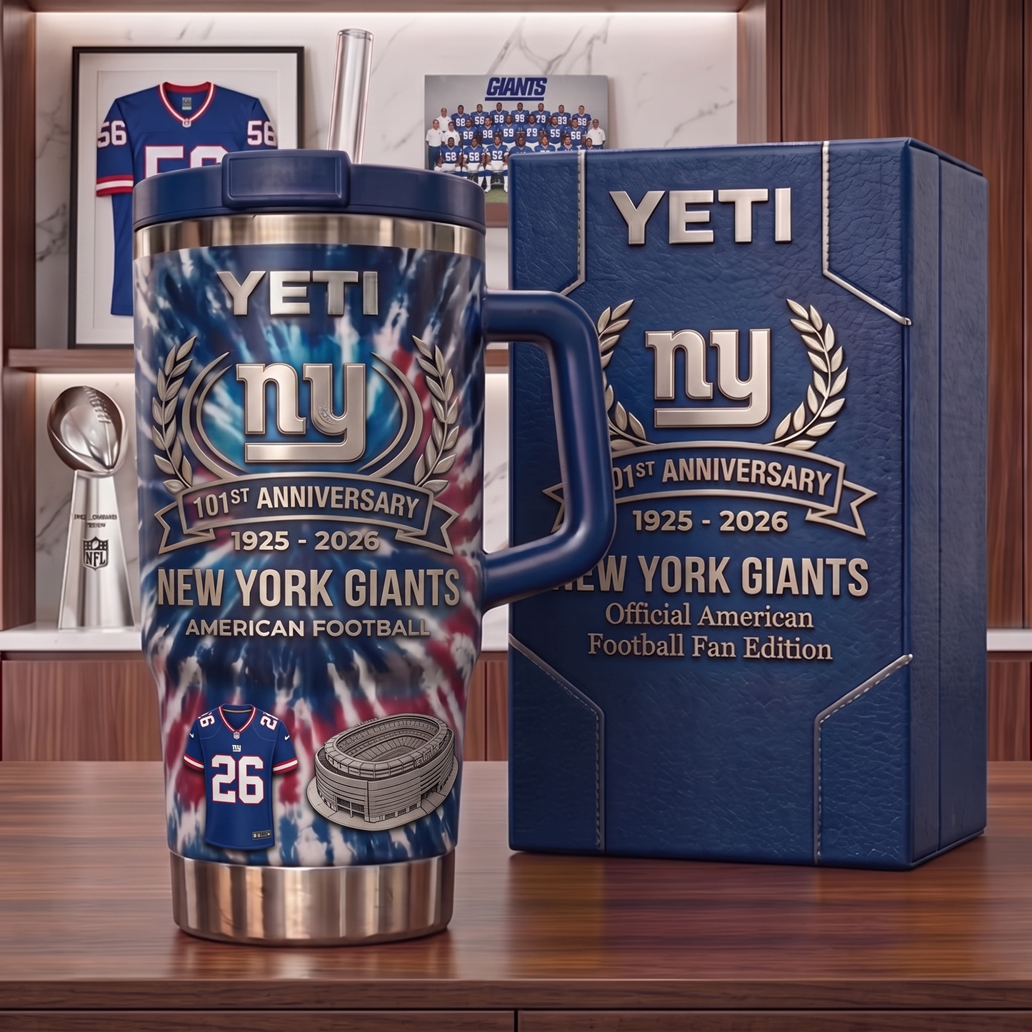Premium NFL NYG Anniversary Flame Heritage Handle Tumbler