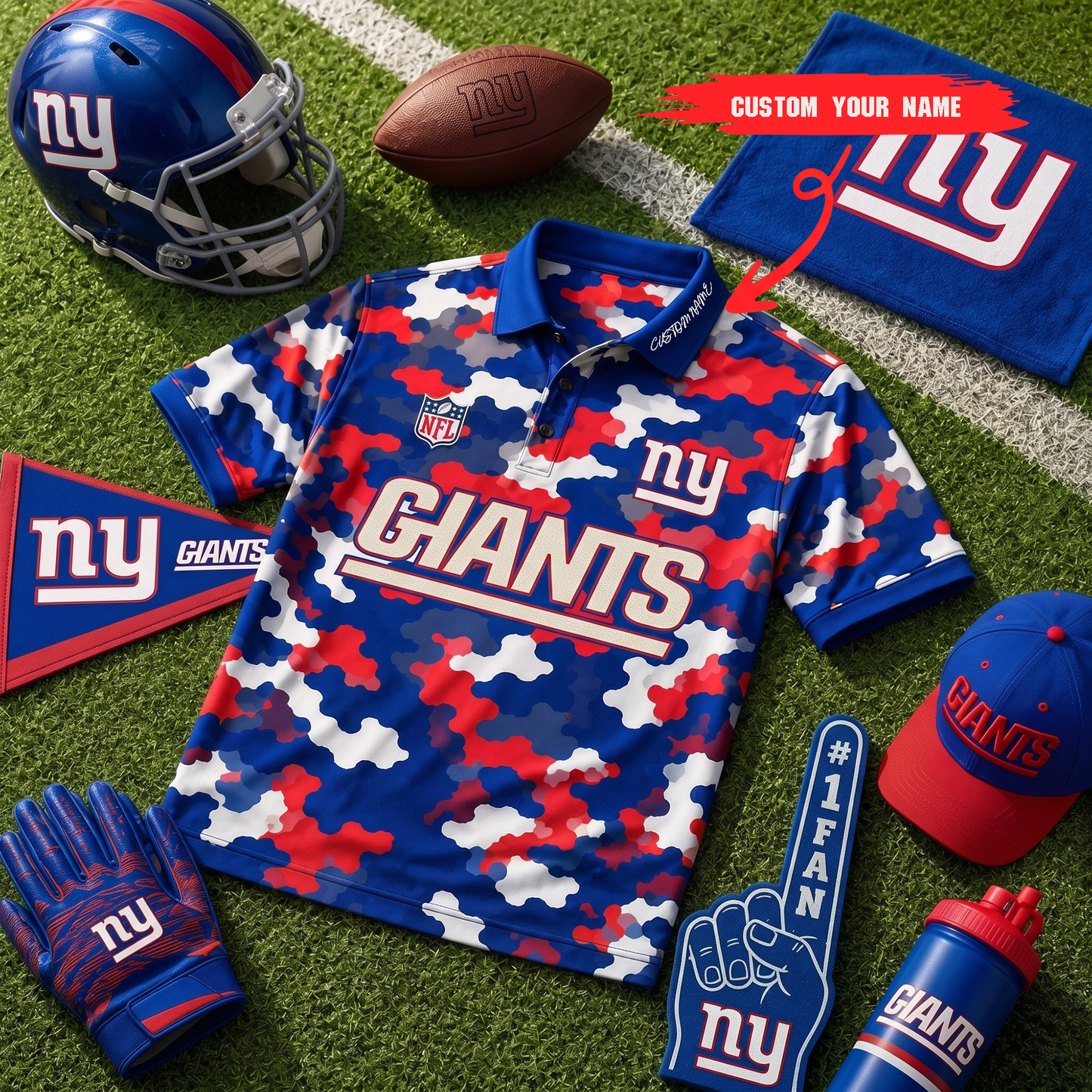 Premium NFL NYG Camo Polo Shirt
