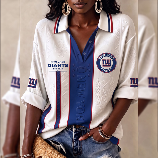 Premium NFL NYG Embossed Heritage Open-collar Polo Shirt