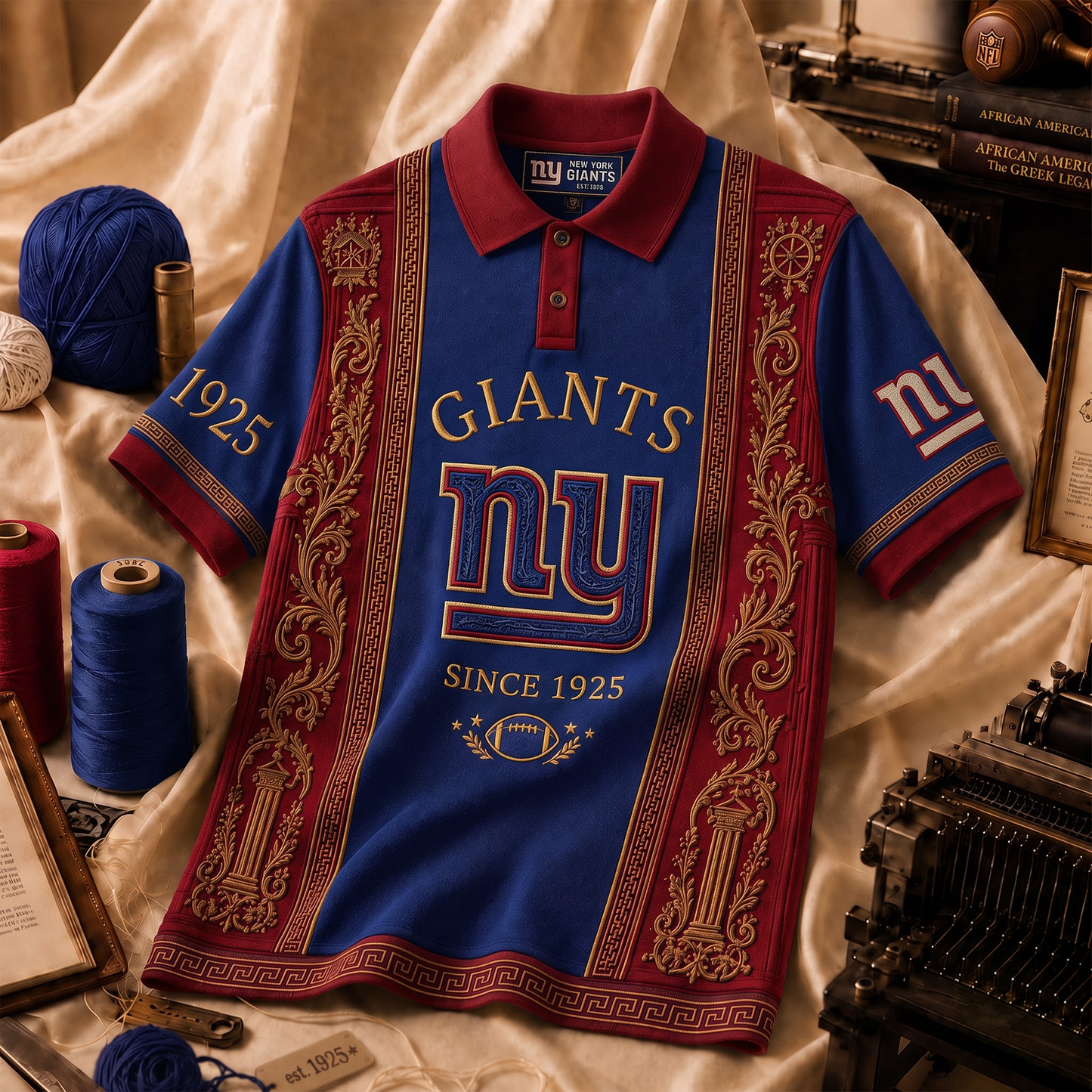 Premium NFL NYG Embroidered Vintage Heritage Polo Shirt