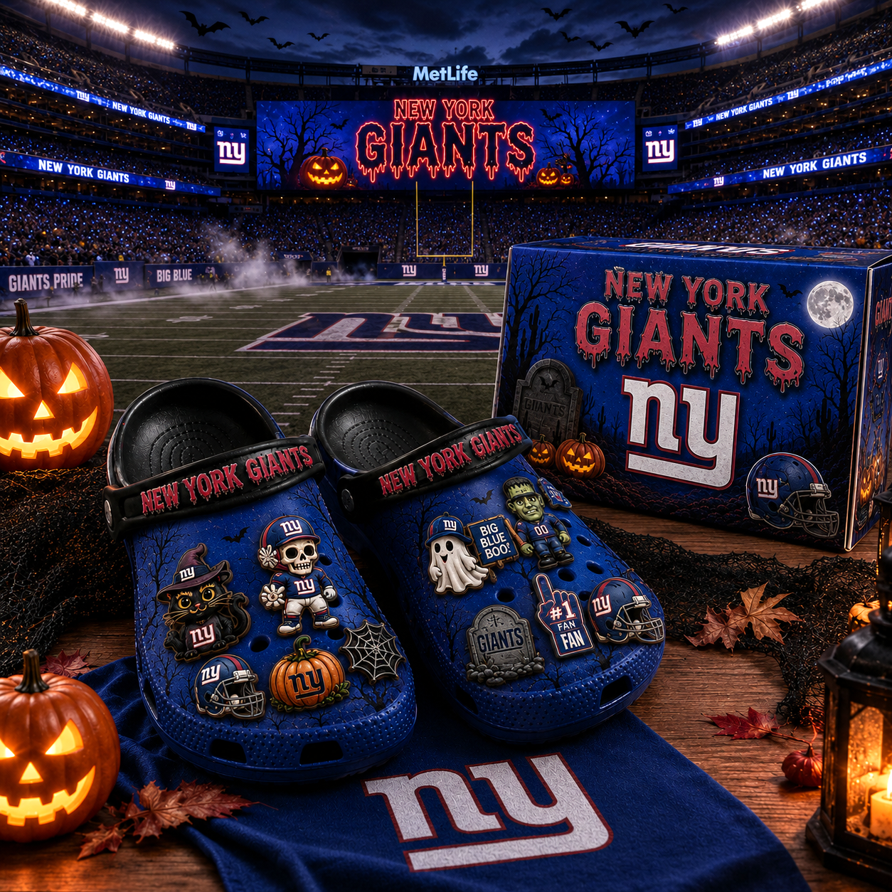 Premium NFL NYG Haunted Game Day Halloween Charm Clogs
