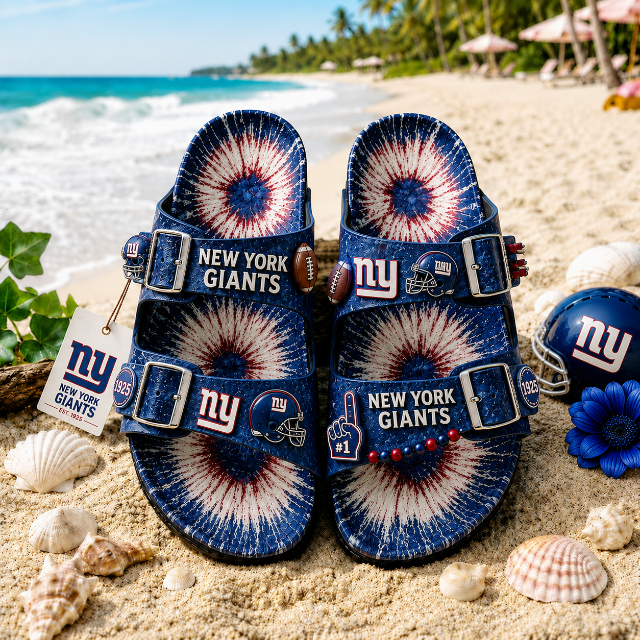 Premium NFL NYG Summer Splash Birkenstocks Shoes