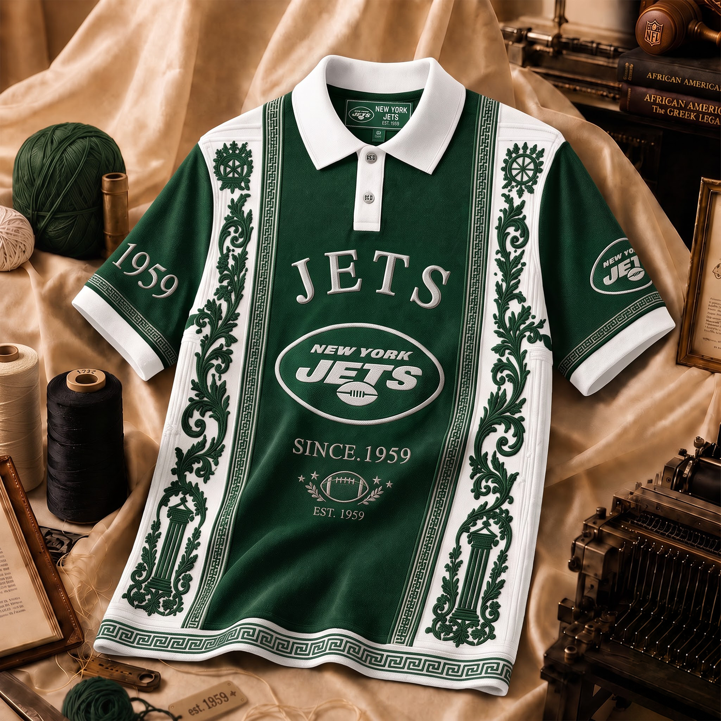 Premium NFL NYJ Embroidered Vintage Heritage Polo Shirt