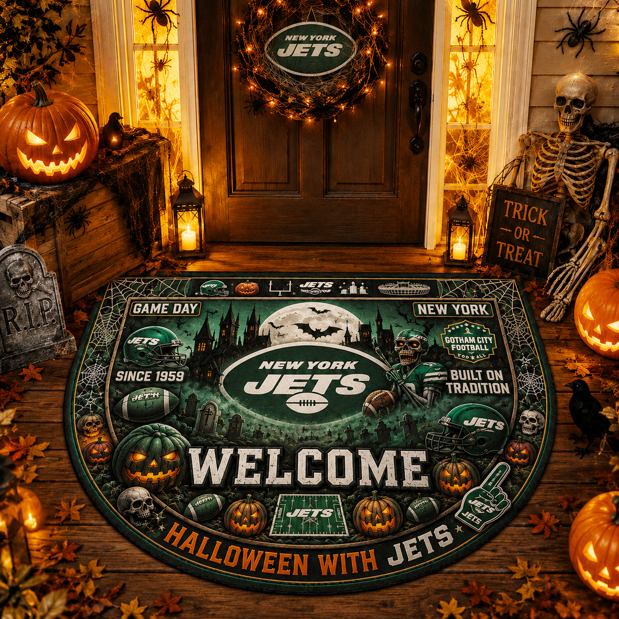 Premium NFL NYJ Halloween Welcome Doormat