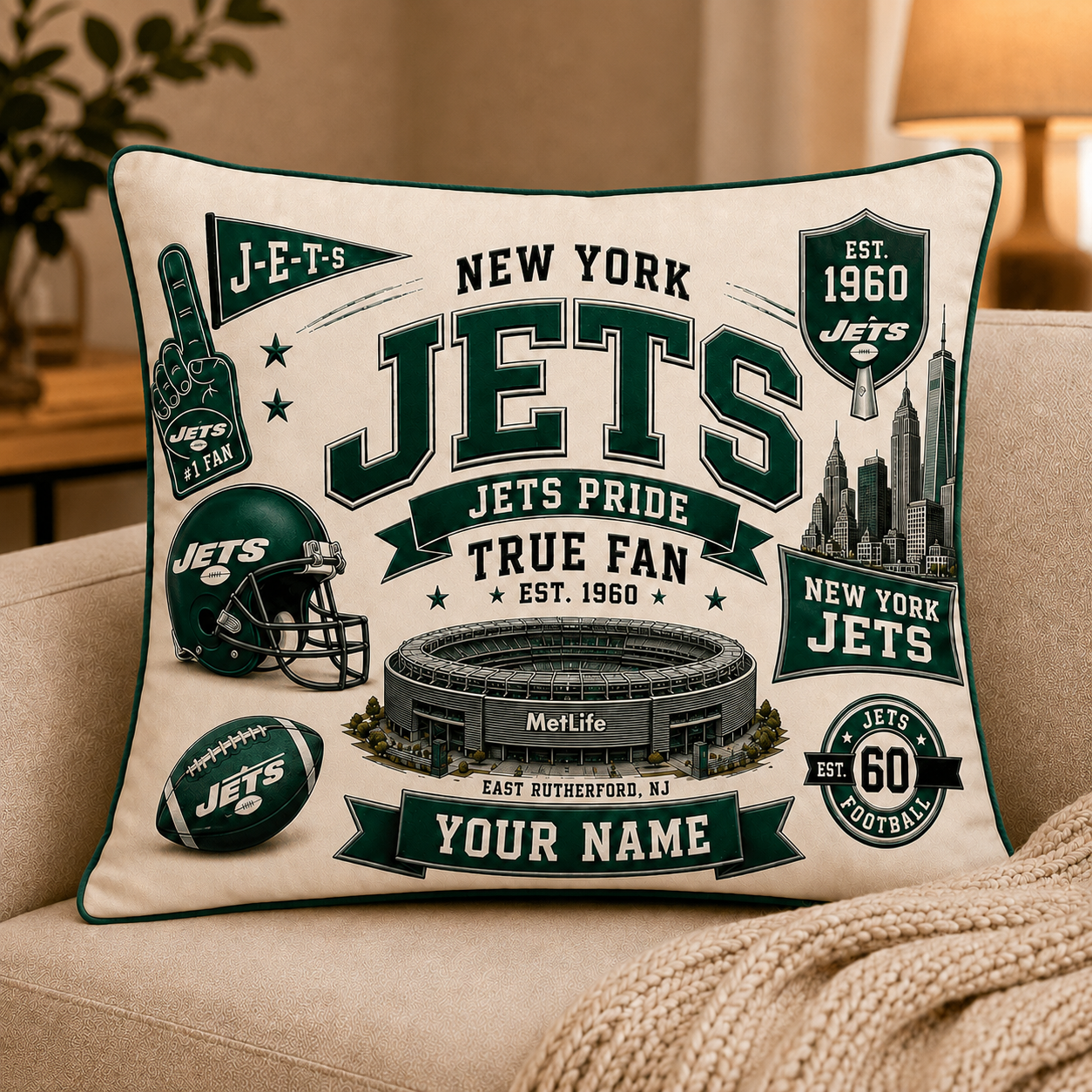 Premium NFL NYJ Vintage Pillow