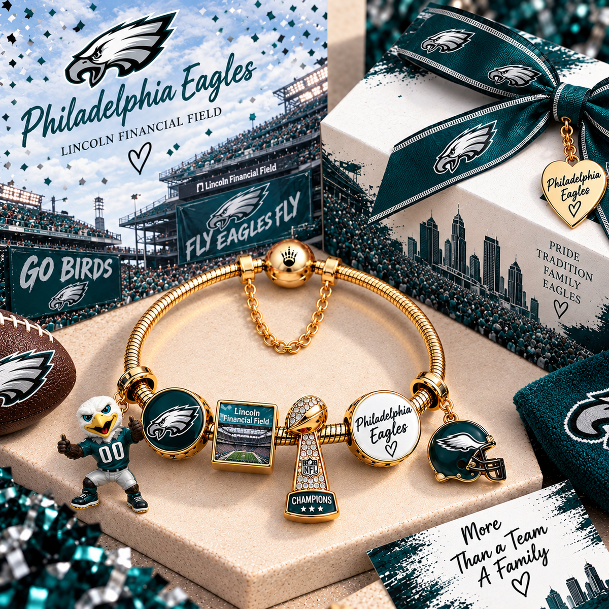 Premium NFL PE Fan Legacy Gold Charm Bracelet V7