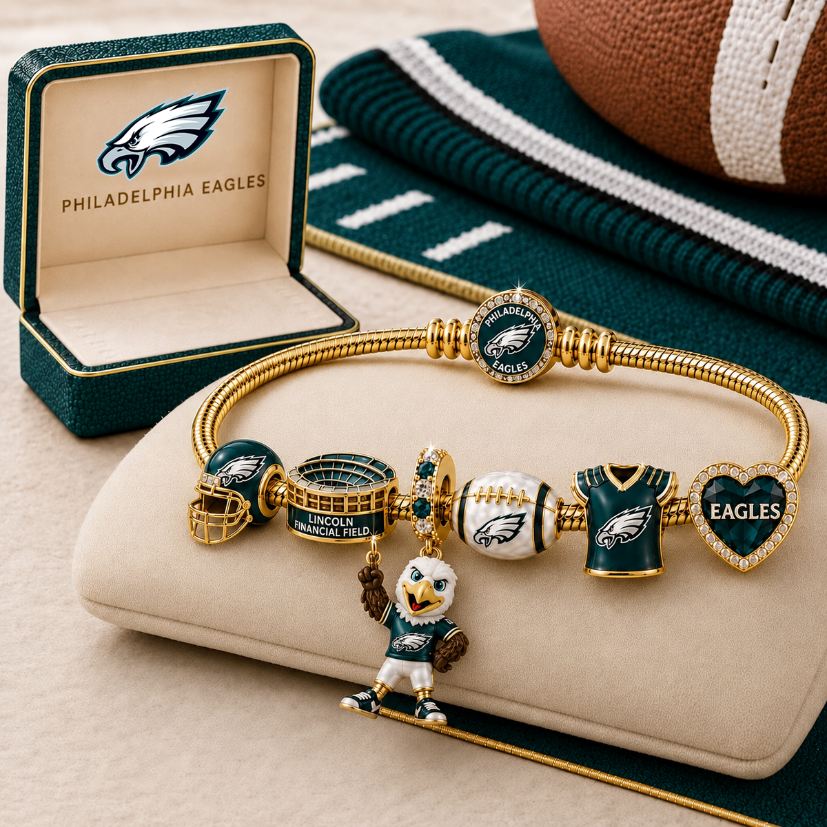 Premium NFL PE Gold Charm Bracelet Set