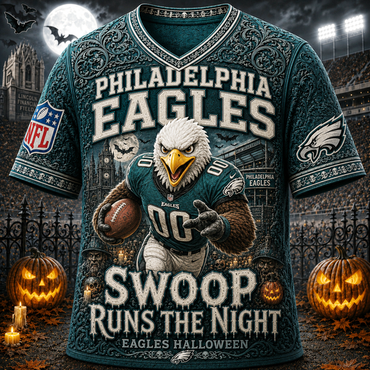 Premium NFL PE Runs the Night Halloween Mascot T-shirt