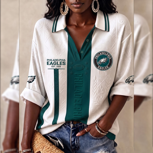 Premium NFL PHI Embossed Heritage Open-collar Polo Shirt