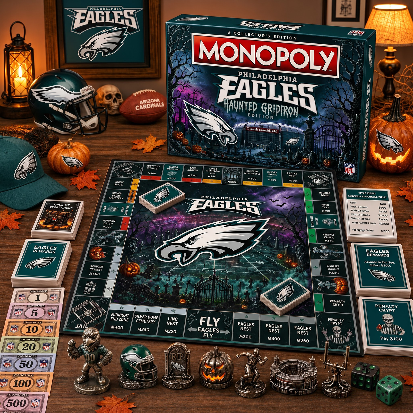 Premium NFL PHI Halloween Monopoly Collector’s Edition Board Game V2