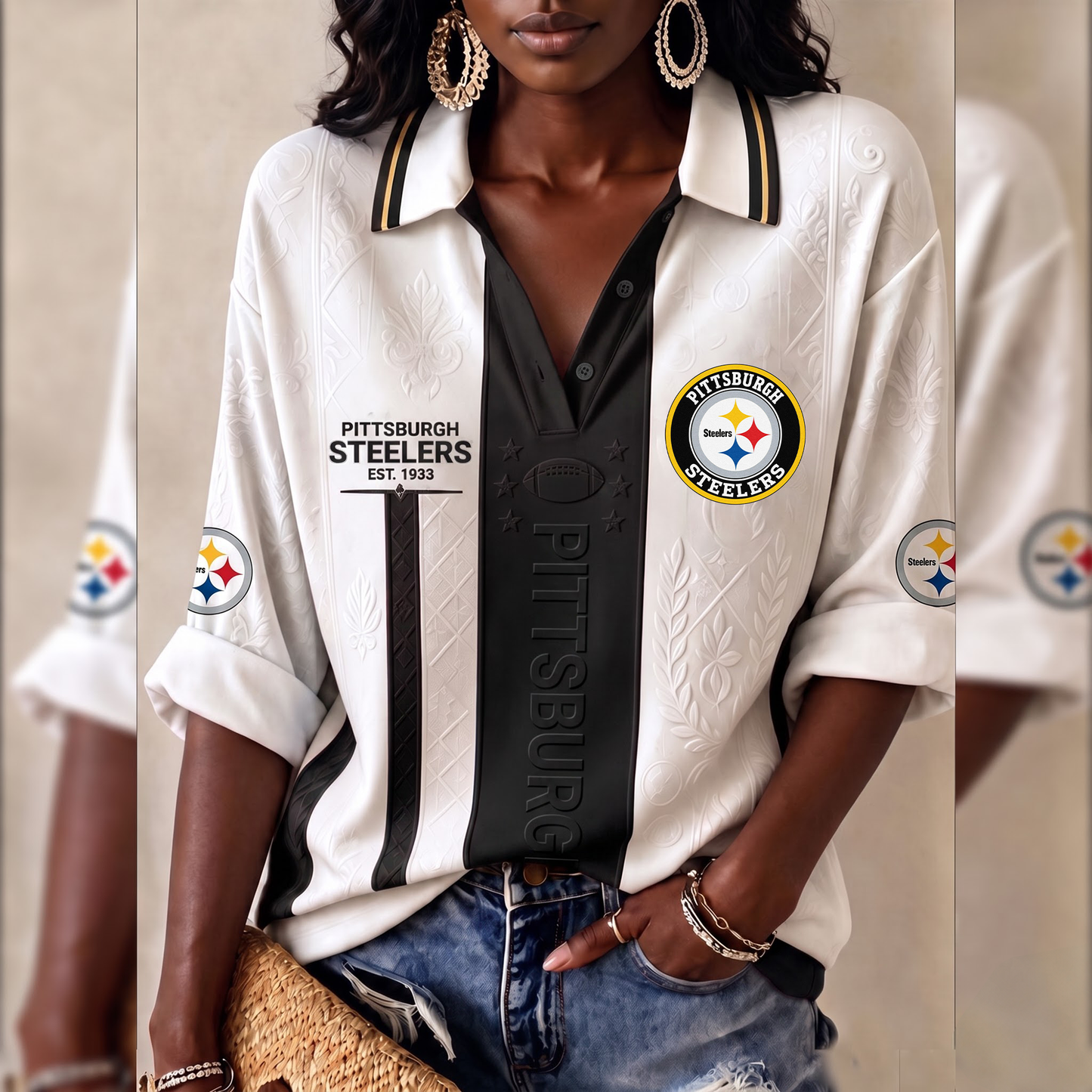 Premium NFL PIT Embossed Heritage Open-collar Polo Shirt