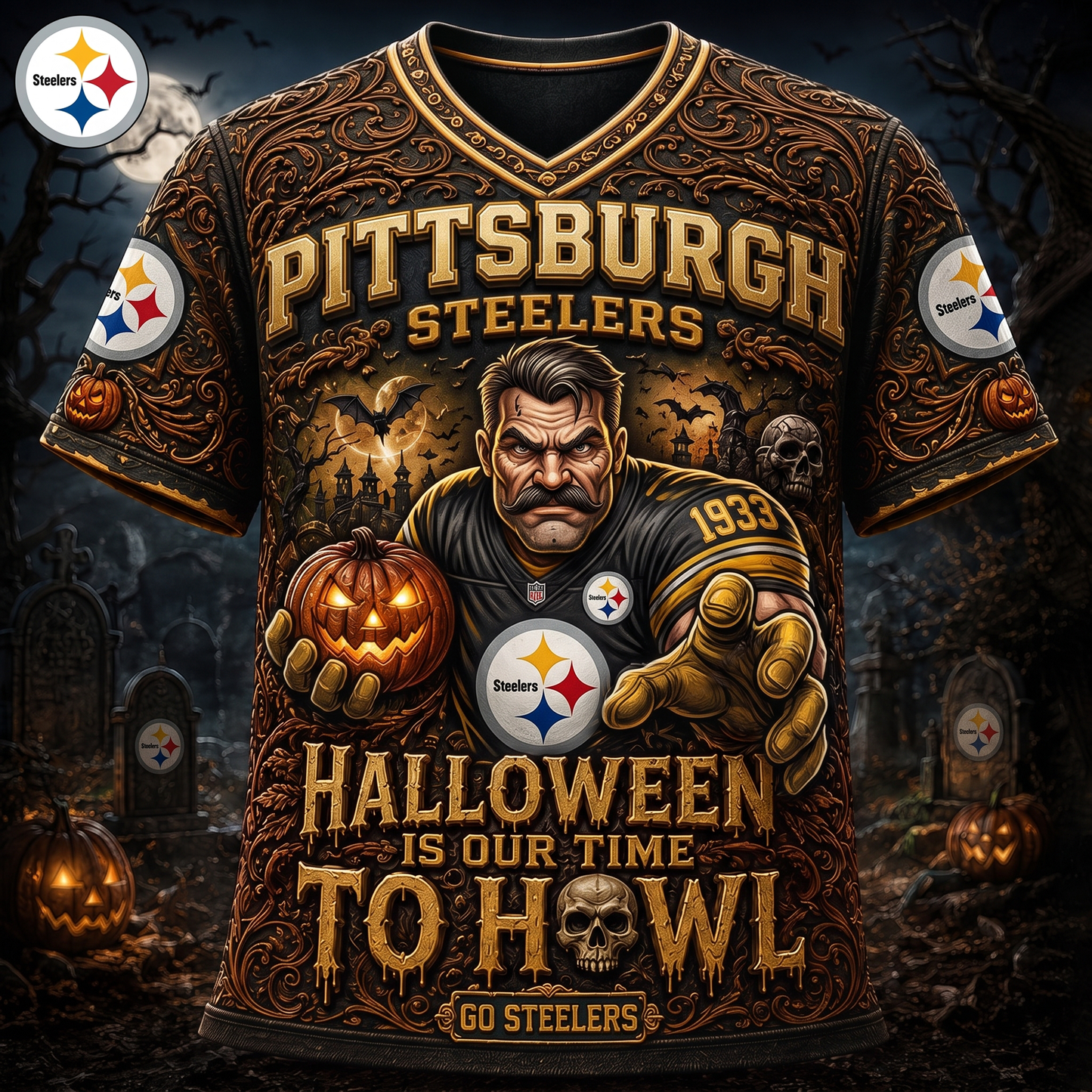 Premium NFL PIT Haunted Howl Halloween Mascot T-shirt
