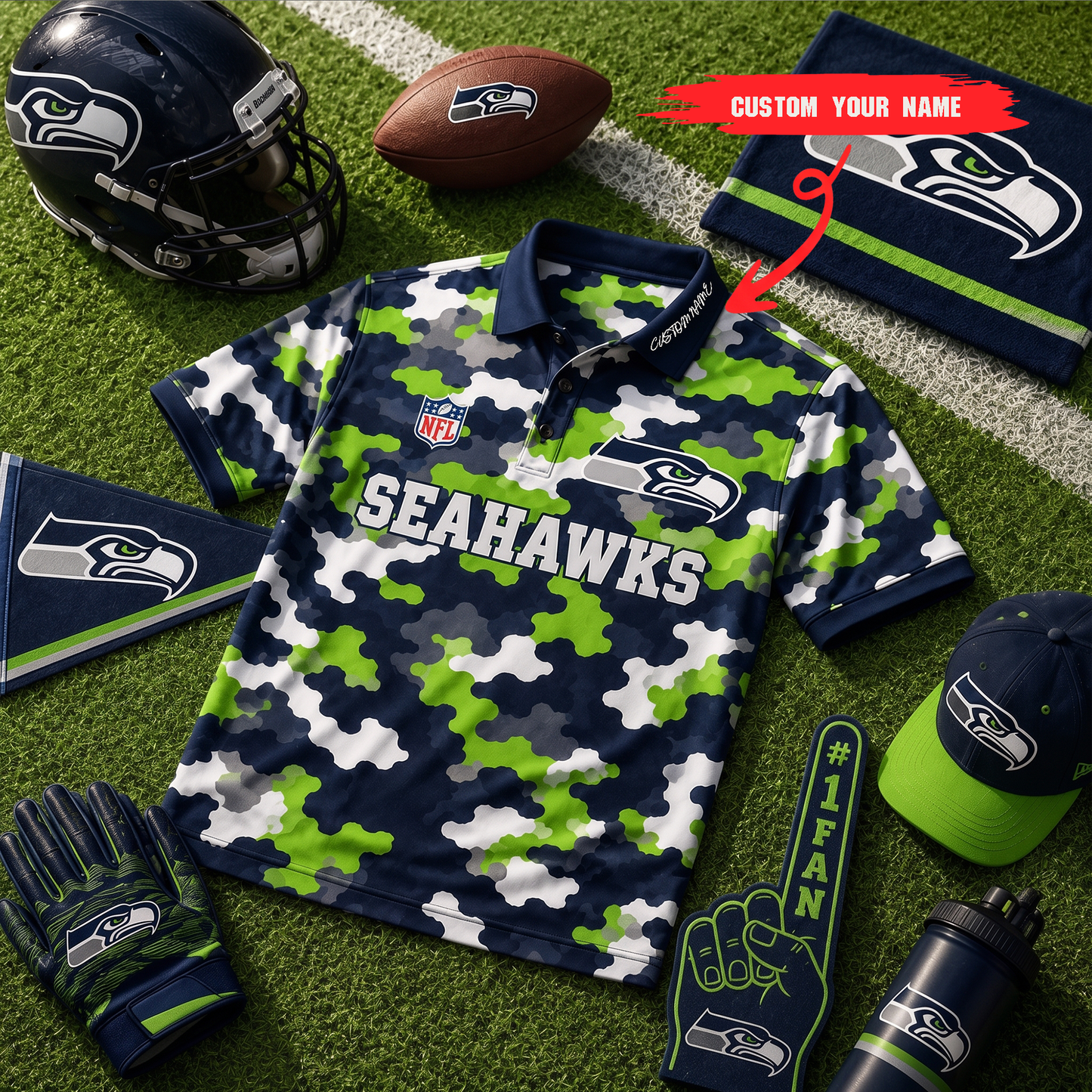 Premium NFL SEA Camo Polo Shirt