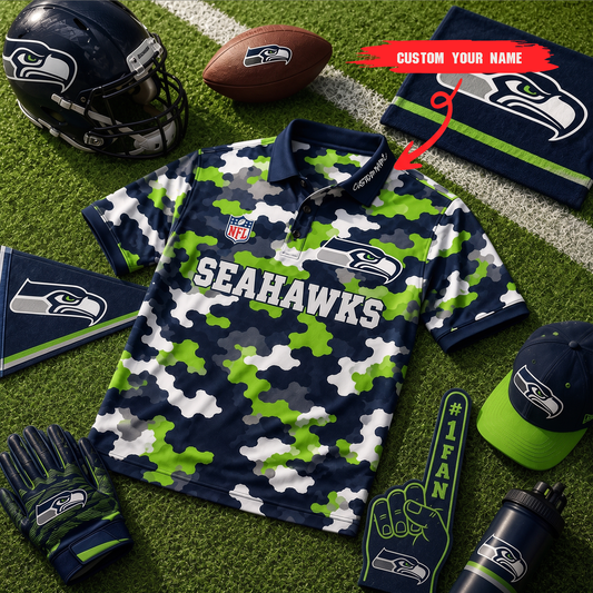 Premium NFL SEA Camo Polo Shirt