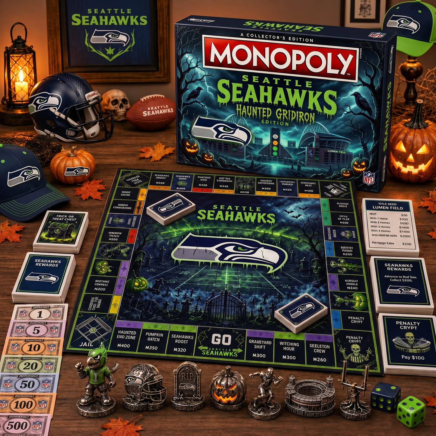 Premium NFL SEA Halloween Monopoly Collector’s Edition Board Game V2