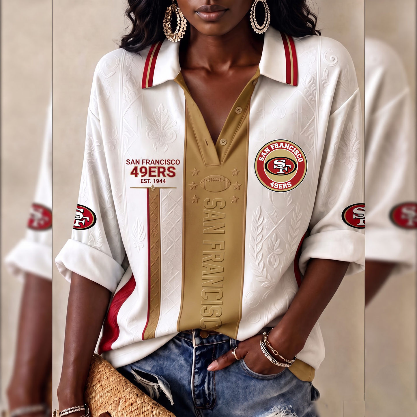 Premium NFL SF Embossed Heritage Open-collar Polo Shirt
