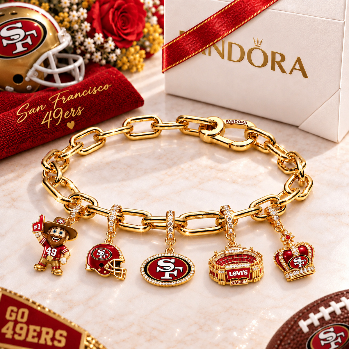 Premium NFL SF49 Game Day Gold Charm Bracelet V5