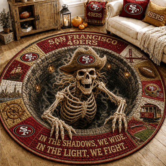 Premium NFL SF49 Haunted Gridiron Skeleton Quilted Round Mat