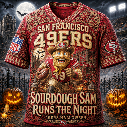 Premium NFL SF49 Runs the Night Halloween Mascot T-shirt