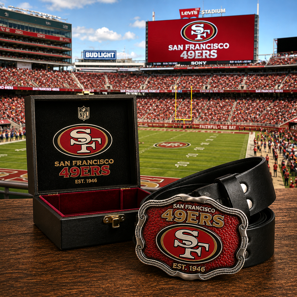 Premium NFL SF49 Vintage Heritage Leather Belt