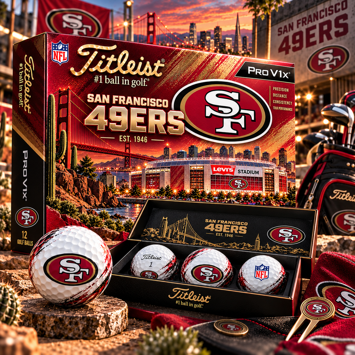 Premium NFL SF49 x Titleist Pro V1 Herritage Golf Ball Set V4