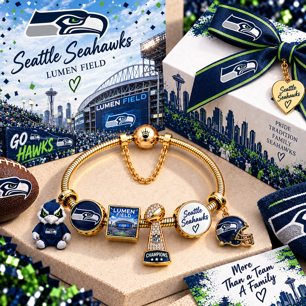 Premium NFL SS Fan Legacy Gold Charm Bracelet V7