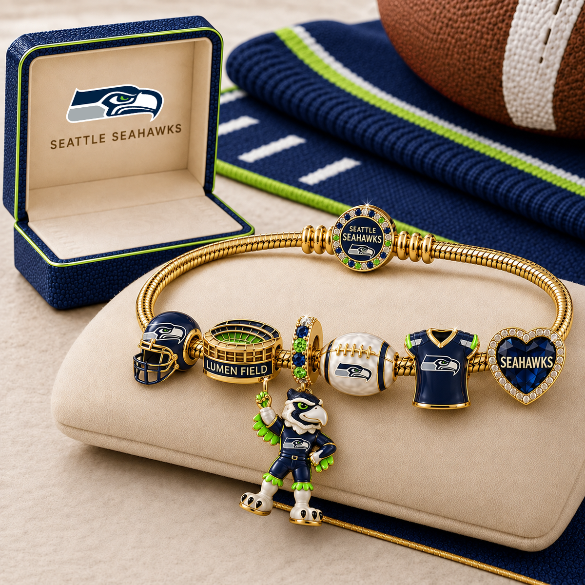 Premium NFL SS Gold Charm Bracelet Set