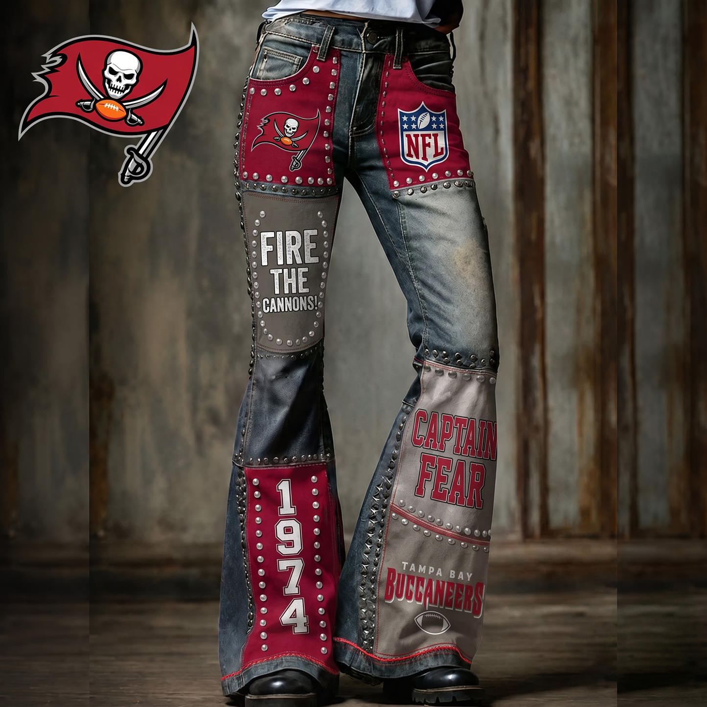 Premium NFL TB Vintage Patchwork Zipped Flared Pants
