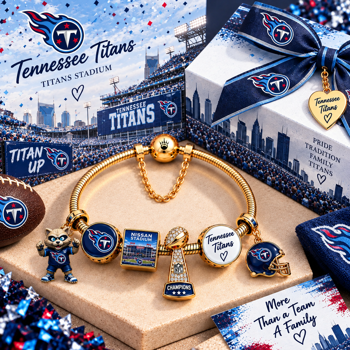 Premium NFL TT Fan Legacy Gold Charm Bracelet V7
